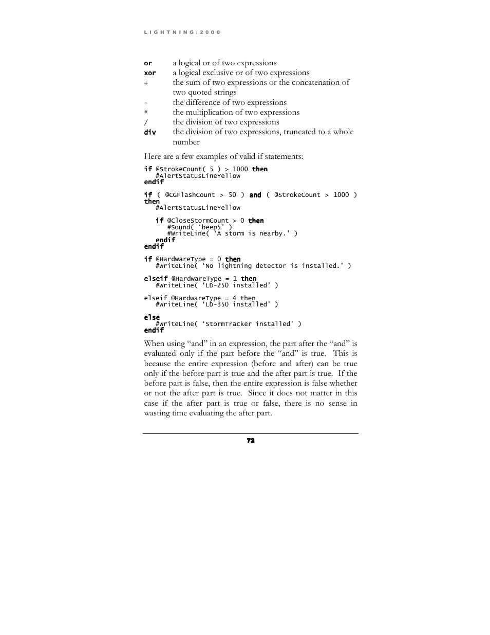 A logical or of two expressions, A logical exclusive or of two expressions, The difference of two expressions | The multiplication of two expressions, The division of two expressions | Boltek Lightning/2000 User Manual | Page 72 / 333