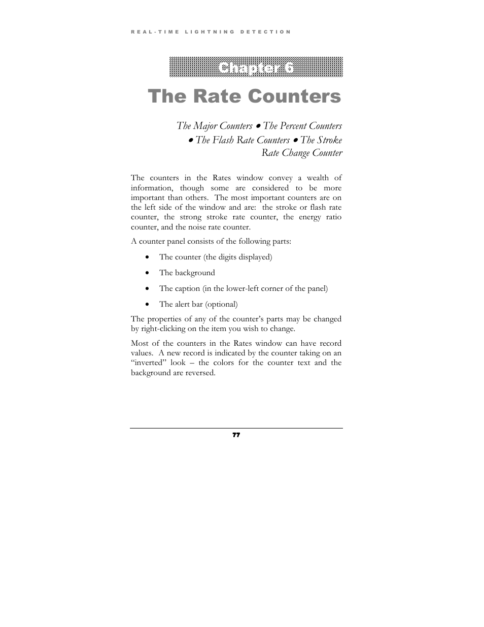 The rate counters, Chapter 6 | Boltek Lightning/2000 User Manual | Page 77 / 333