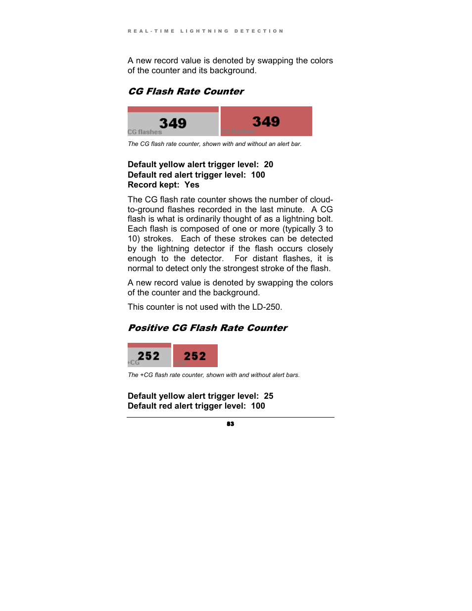 Cg flash rate counter, Positive cg flash rate counter | Boltek Lightning/2000 User Manual | Page 83 / 333