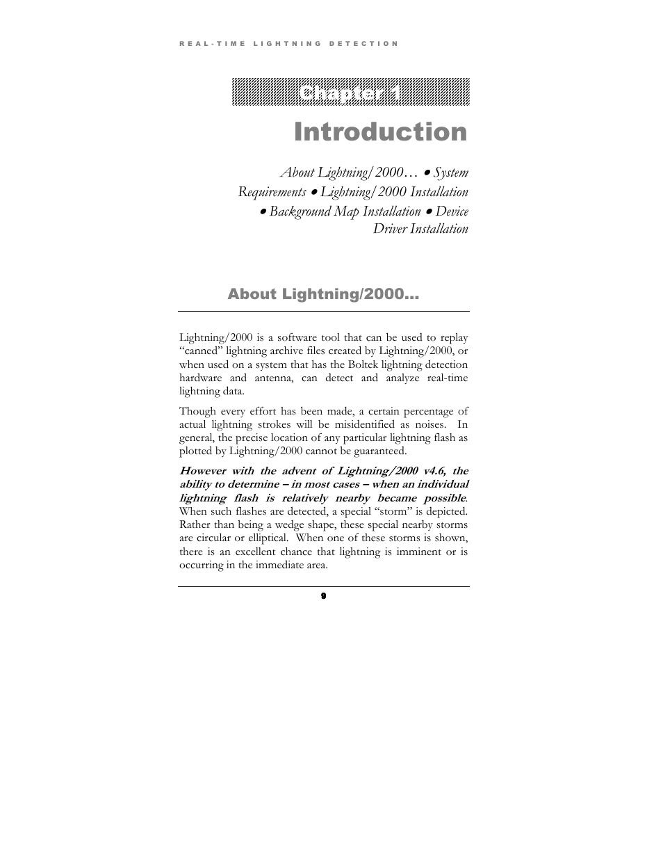 Introduction, Chapter 1 | Boltek Lightning/2000 User Manual | Page 9 / 333