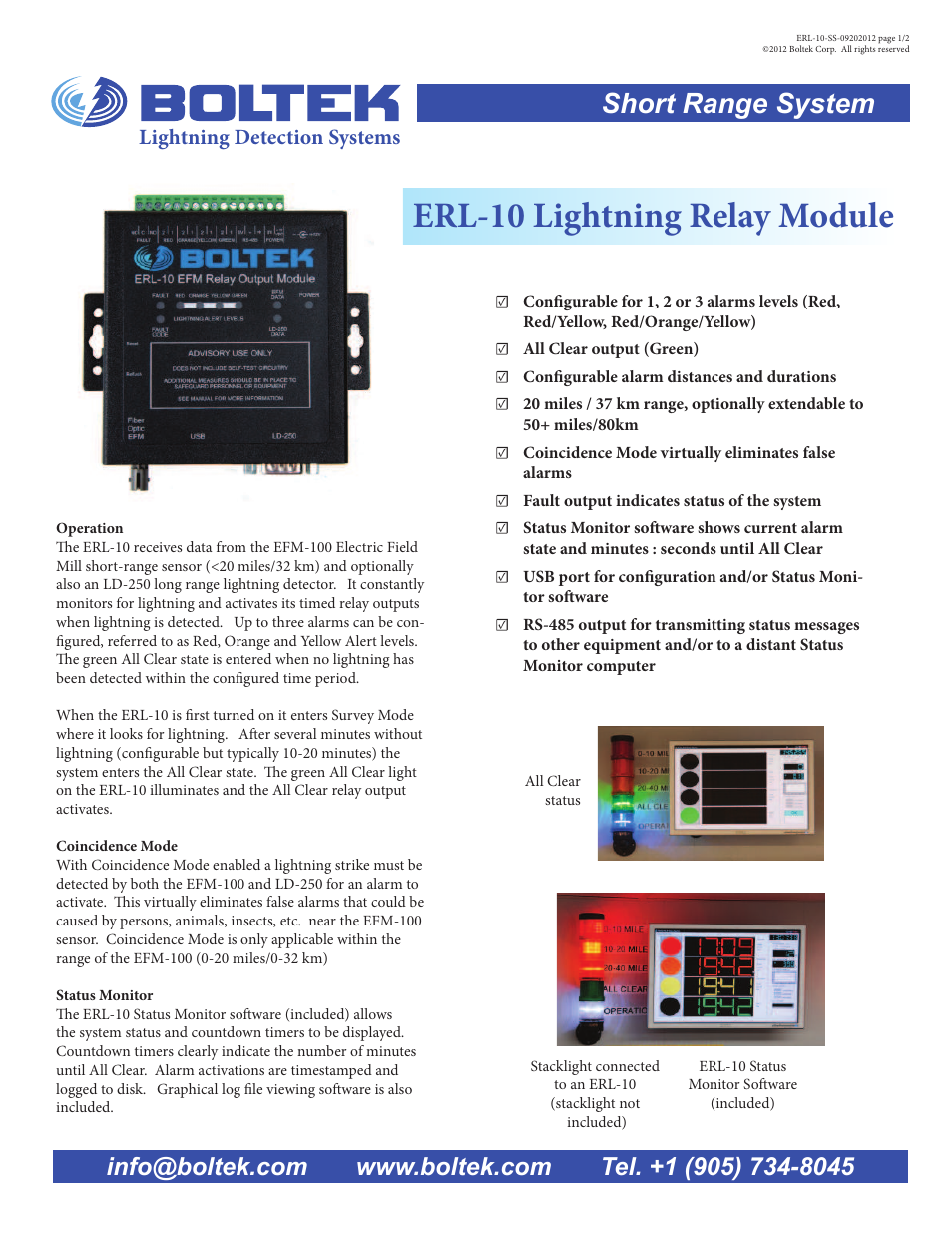 Boltek ERL-10 User Manual | 2 pages