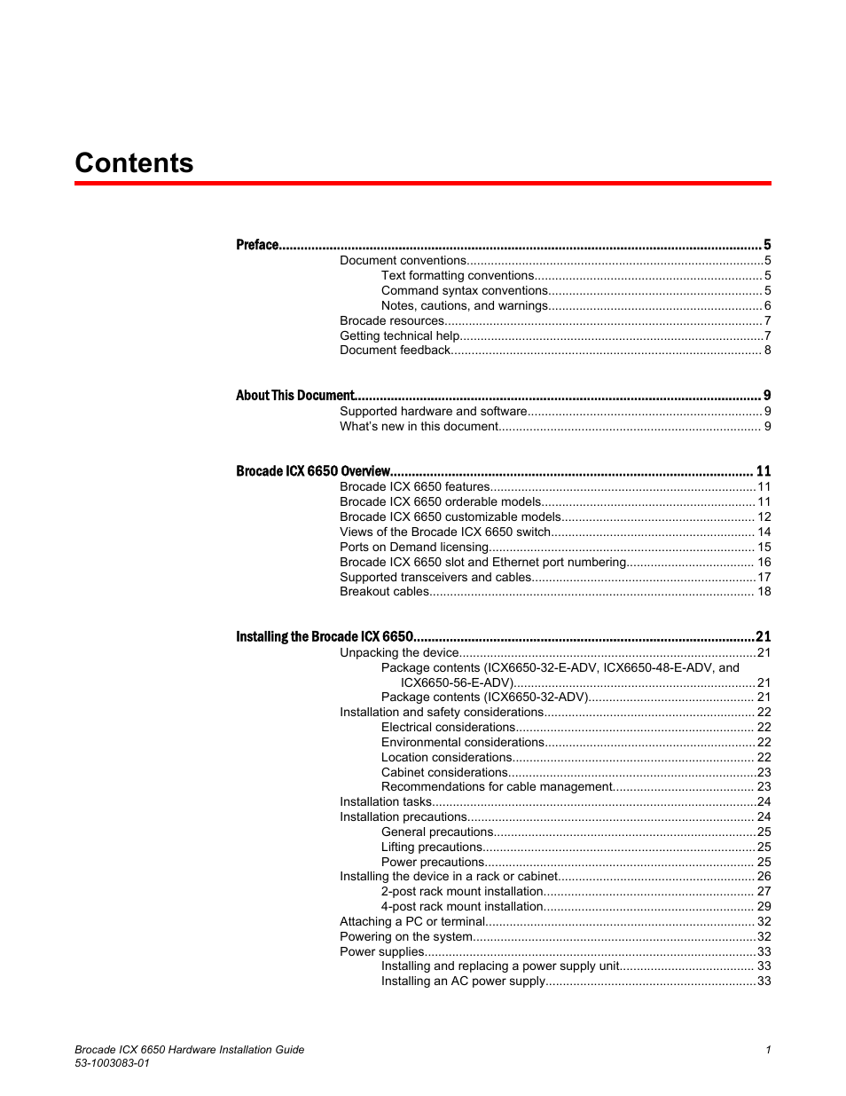 Brocade ICX 6650 Hardware Installation Guide User Manual | Page 3 / 98