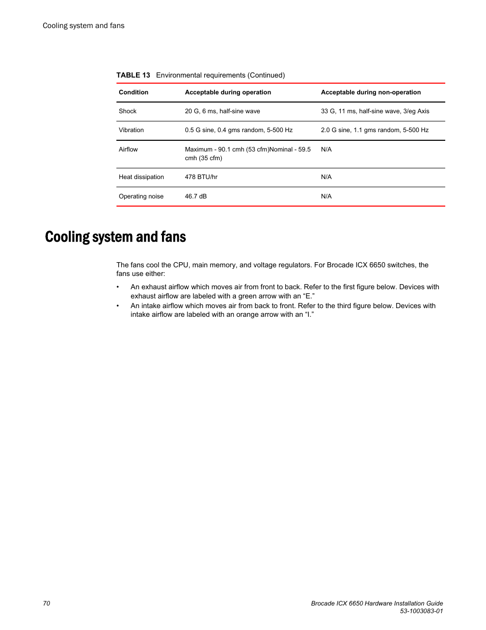 Cooling system and fans | Brocade ICX 6650 Hardware Installation Guide User Manual | Page 72 / 98