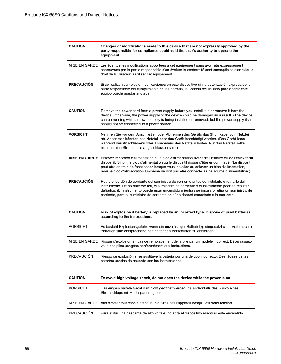 Brocade ICX 6650 Hardware Installation Guide User Manual | Page 88 / 98