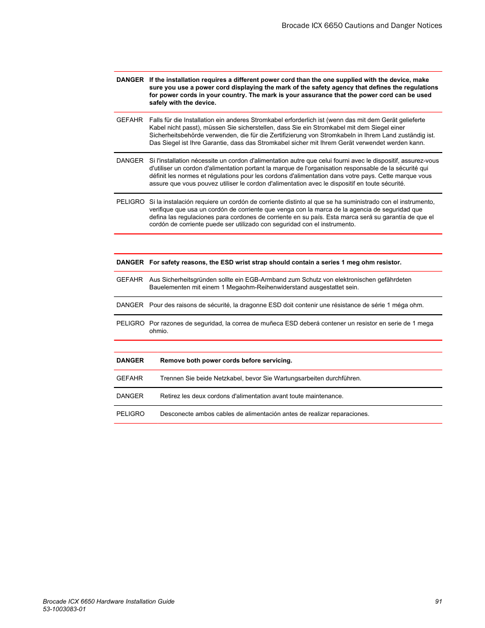 Brocade ICX 6650 Hardware Installation Guide User Manual | Page 93 / 98