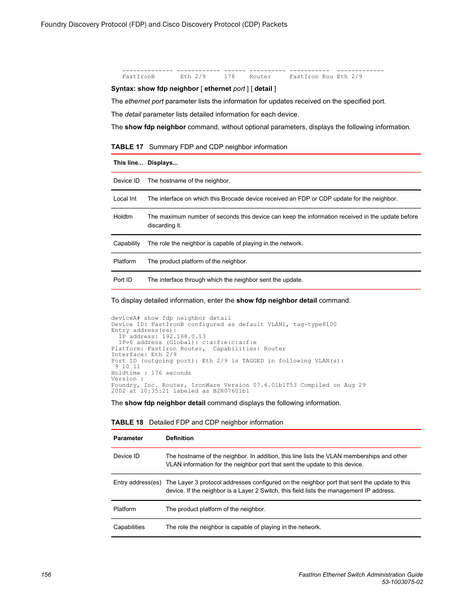 Brocade FastIron Ethernet Switch Administration Guide User Manual | Page 156 / 362