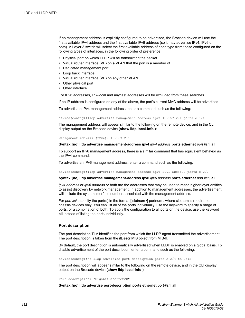 Brocade FastIron Ethernet Switch Administration Guide User Manual | Page 182 / 362