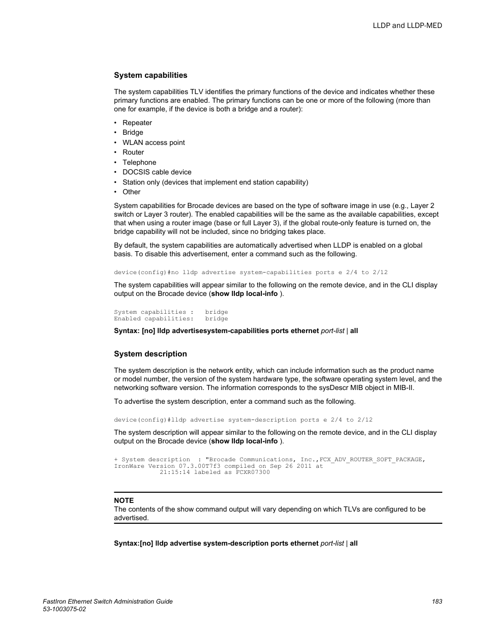 Brocade FastIron Ethernet Switch Administration Guide User Manual | Page 183 / 362