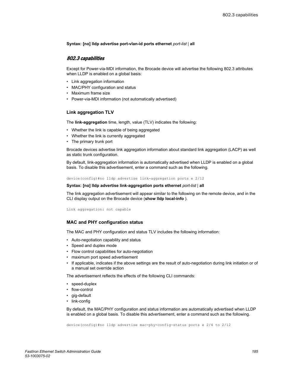 3 capabilities | Brocade FastIron Ethernet Switch Administration Guide User Manual | Page 185 / 362