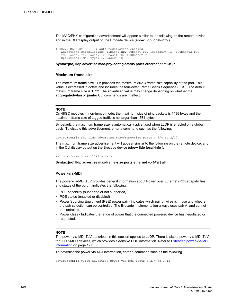 Brocade FastIron Ethernet Switch Administration Guide User Manual | Page 186 / 362