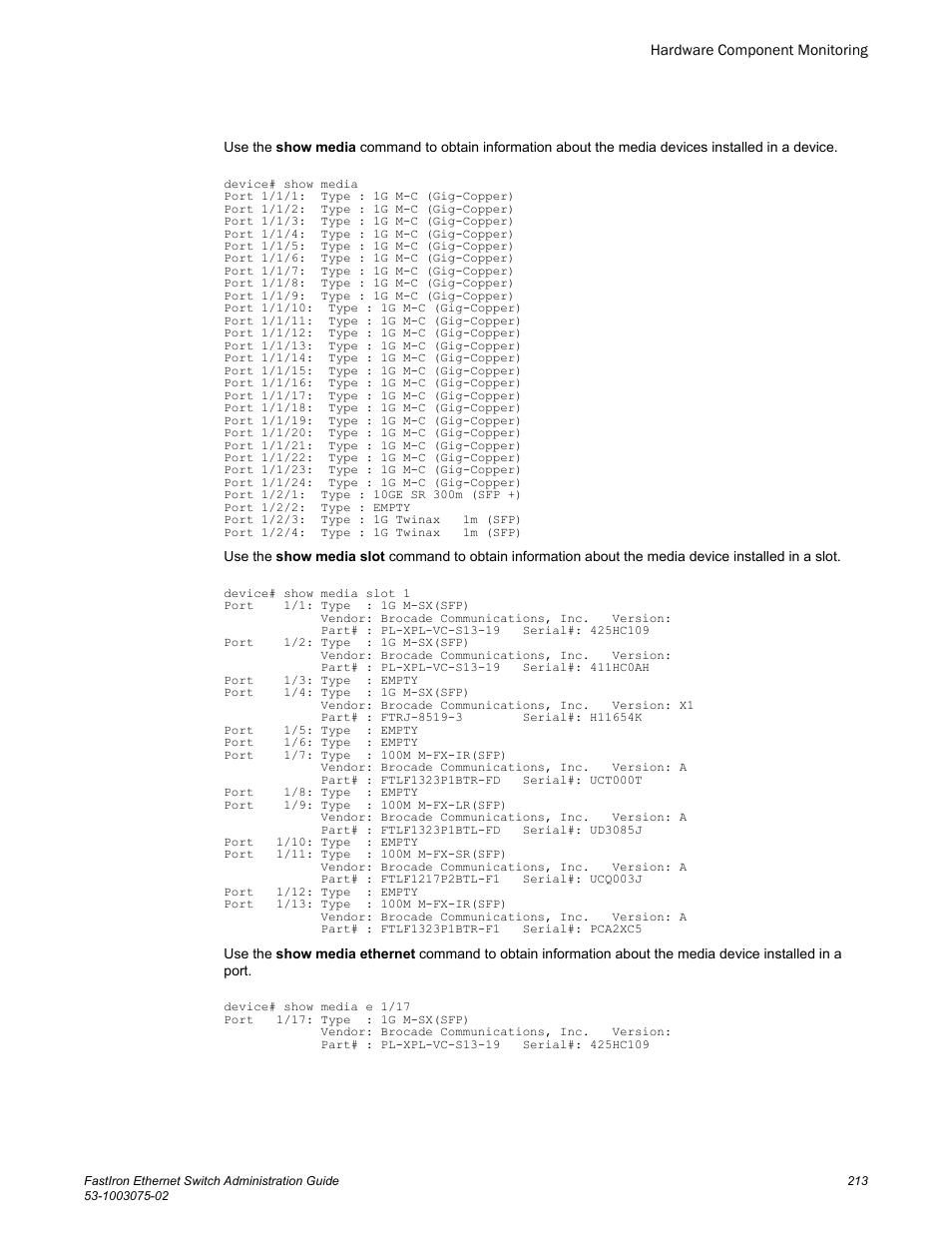 Brocade FastIron Ethernet Switch Administration Guide User Manual | Page 213 / 362