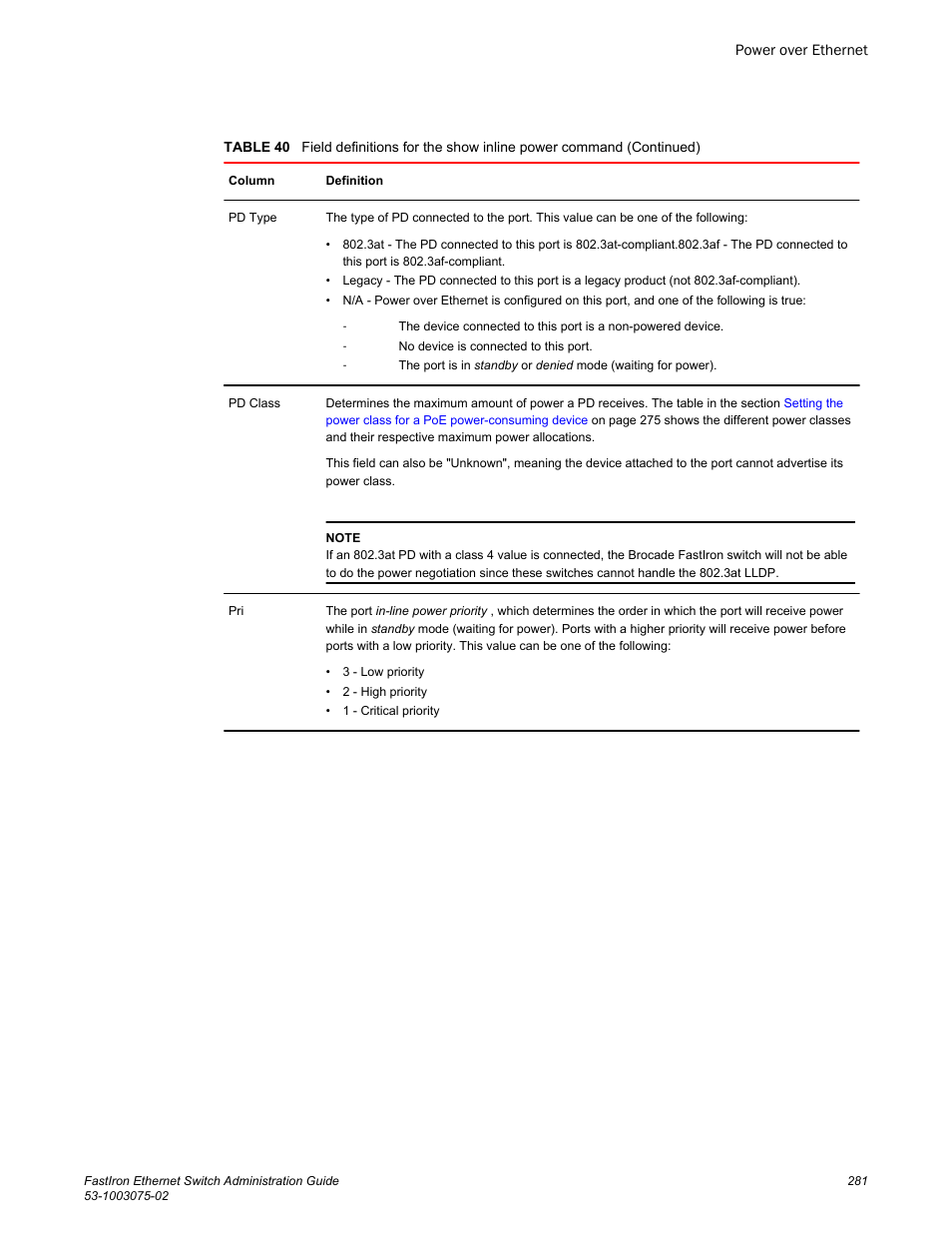 Brocade FastIron Ethernet Switch Administration Guide User Manual | Page 281 / 362