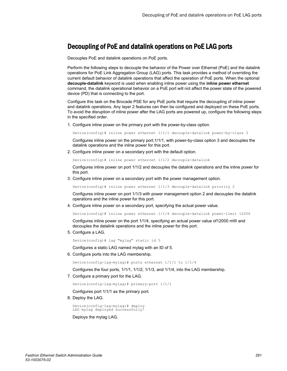 Brocade FastIron Ethernet Switch Administration Guide User Manual | Page 291 / 362