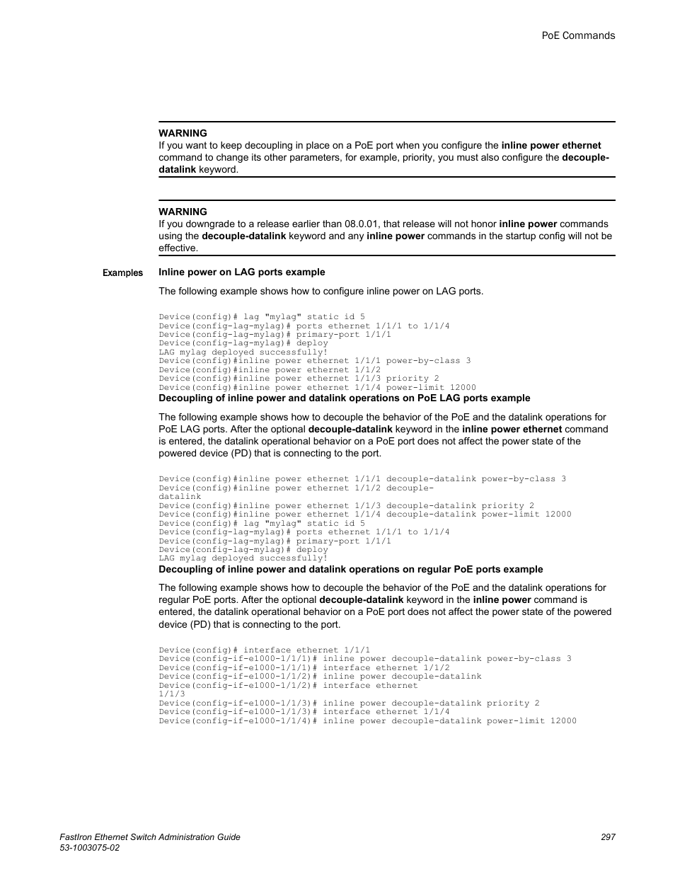 Brocade FastIron Ethernet Switch Administration Guide User Manual | Page 297 / 362