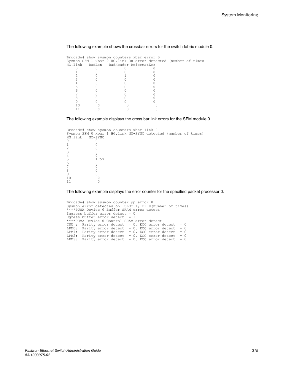 Brocade FastIron Ethernet Switch Administration Guide User Manual | Page 315 / 362