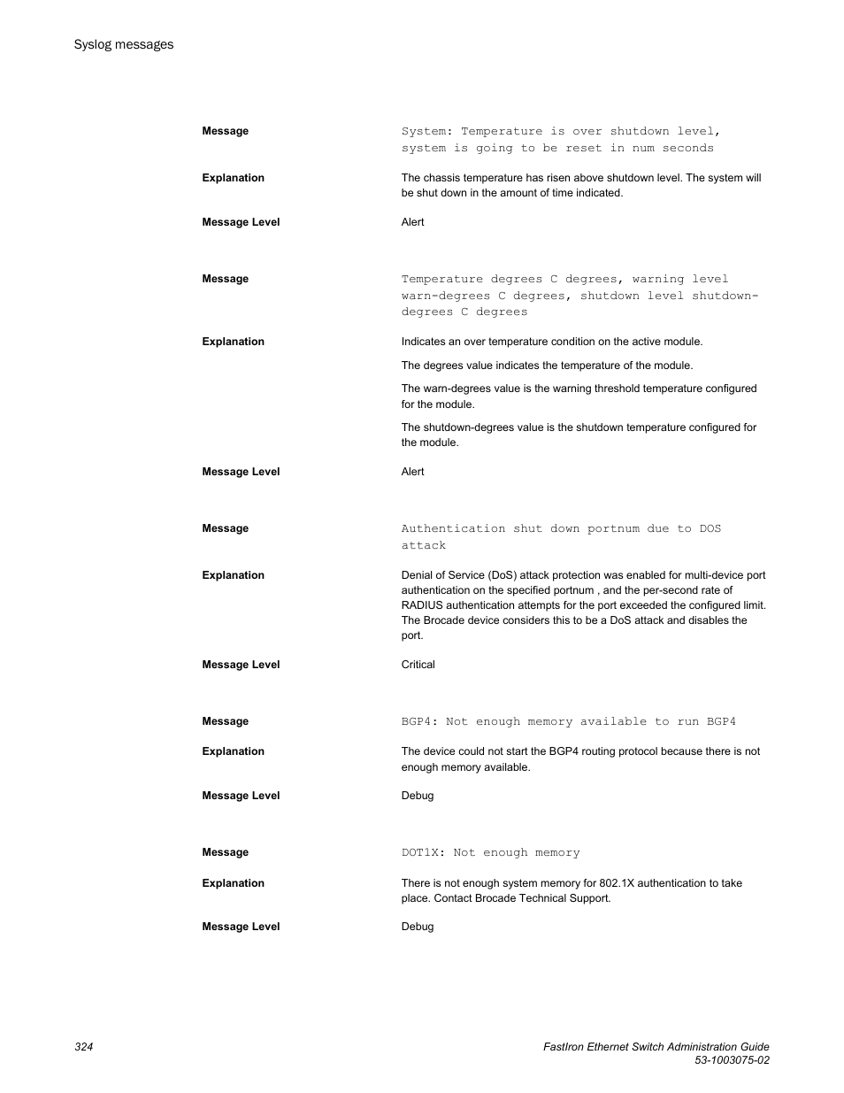 Brocade FastIron Ethernet Switch Administration Guide User Manual | Page 324 / 362