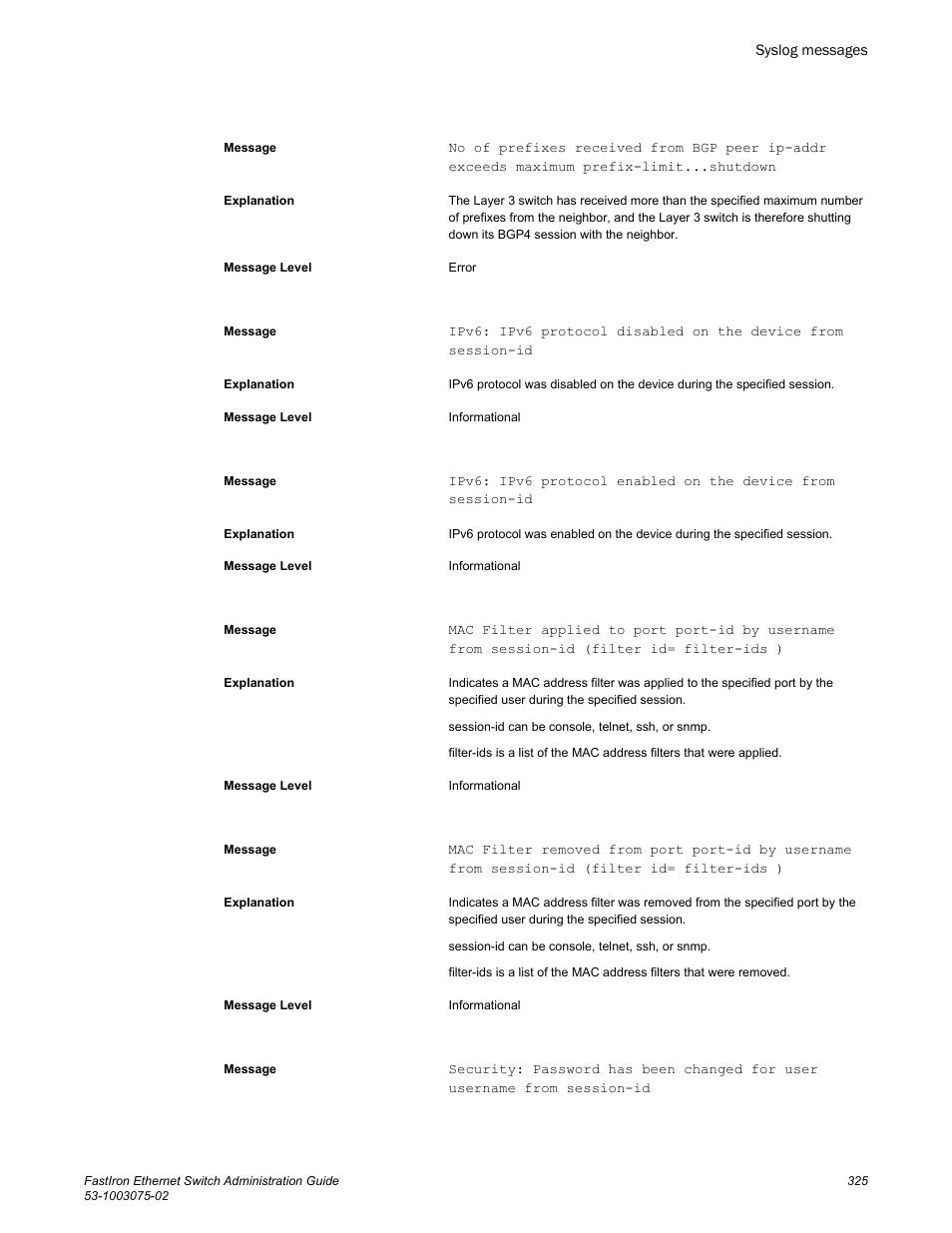 Brocade FastIron Ethernet Switch Administration Guide User Manual | Page 325 / 362