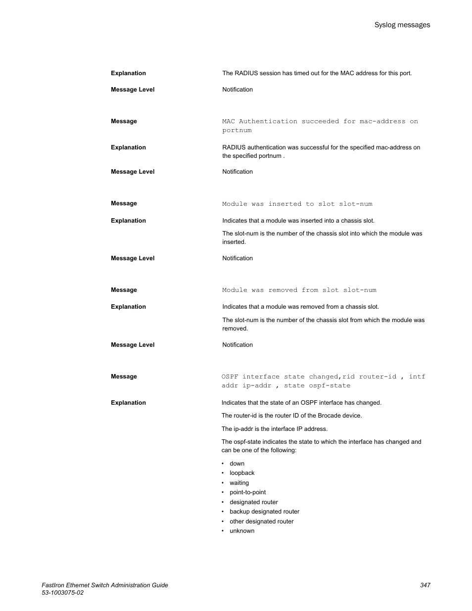 Brocade FastIron Ethernet Switch Administration Guide User Manual | Page 347 / 362