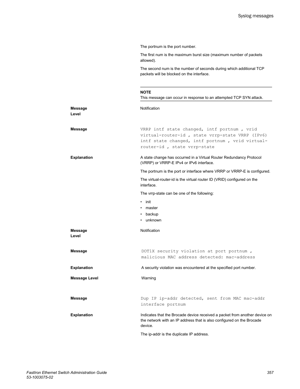Brocade FastIron Ethernet Switch Administration Guide User Manual | Page 357 / 362