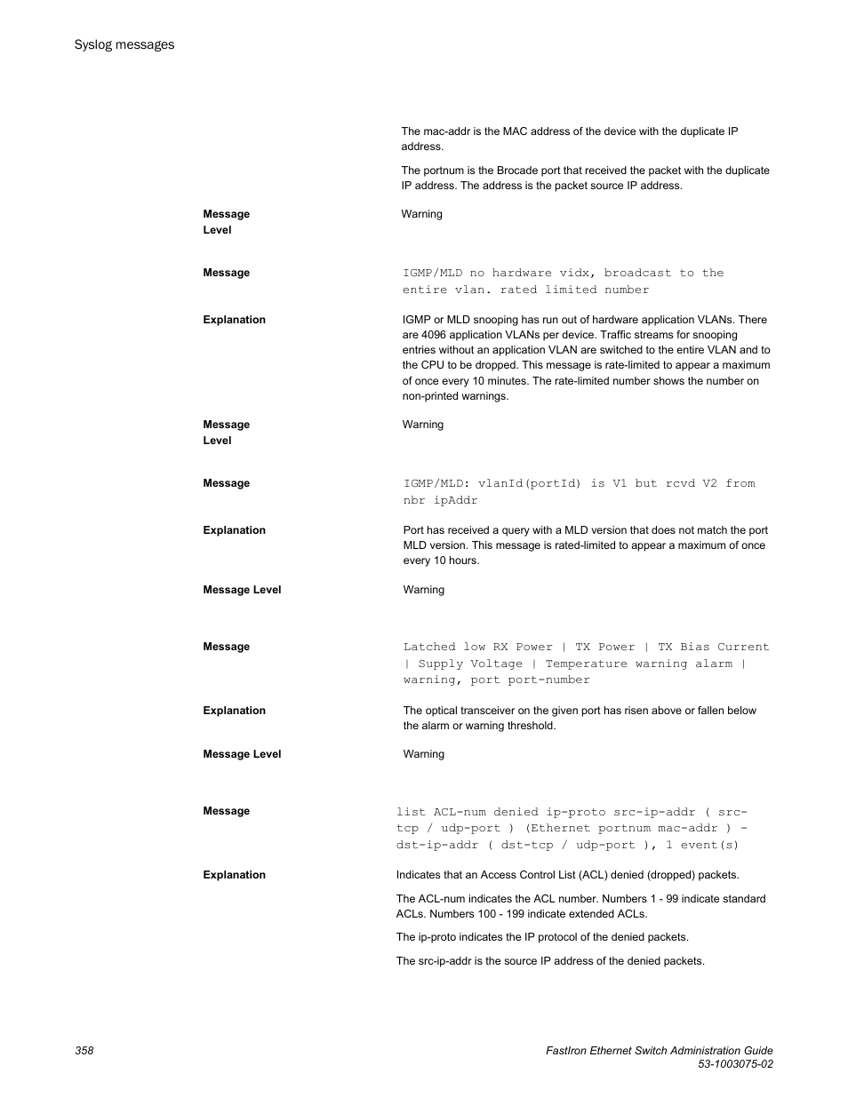 Brocade FastIron Ethernet Switch Administration Guide User Manual | Page 358 / 362