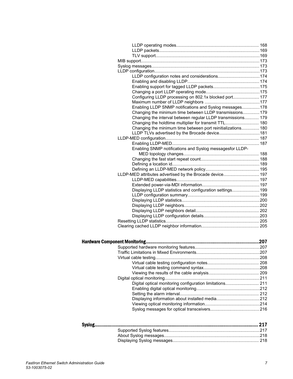 Brocade FastIron Ethernet Switch Administration Guide User Manual | Page 7 / 362