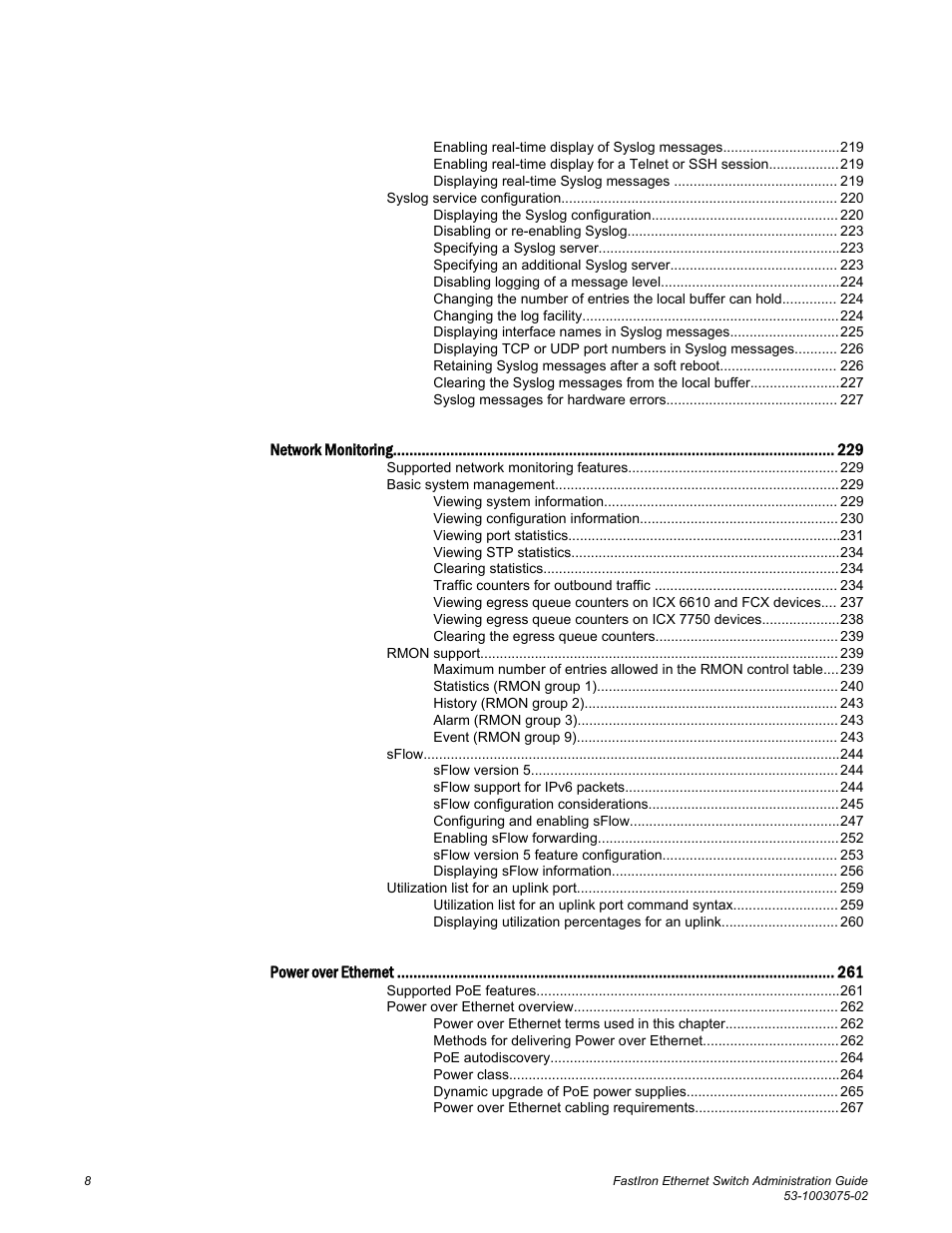 Brocade FastIron Ethernet Switch Administration Guide User Manual | Page 8 / 362