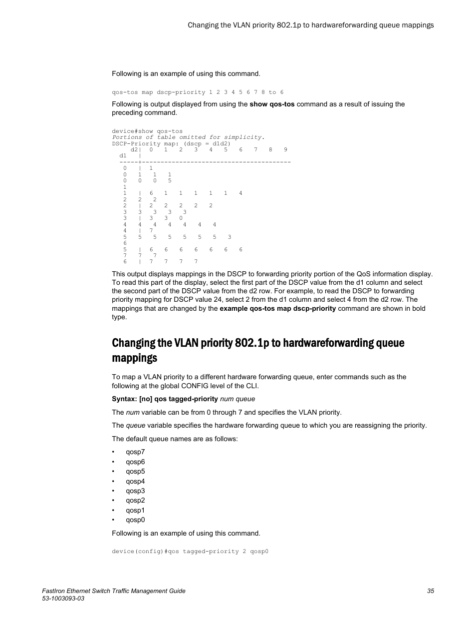 Queue mappings, Changing the vlan | Brocade FastIron Ethernet Switch Traffic Management Guide User Manual | Page 37 / 100