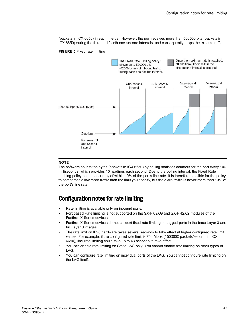 Configuration notes for rate limiting | Brocade FastIron Ethernet Switch Traffic Management Guide User Manual | Page 49 / 100