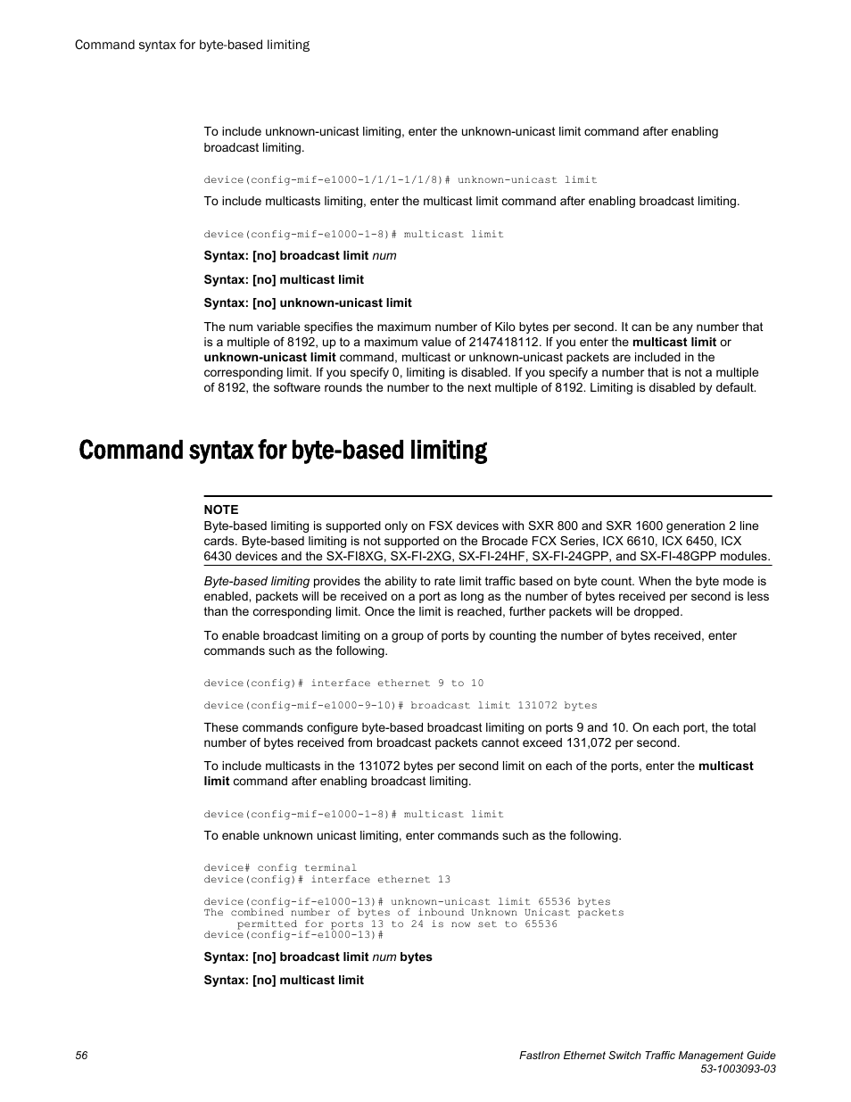 Command syntax for byte-based limiting | Brocade FastIron Ethernet Switch Traffic Management Guide User Manual | Page 58 / 100