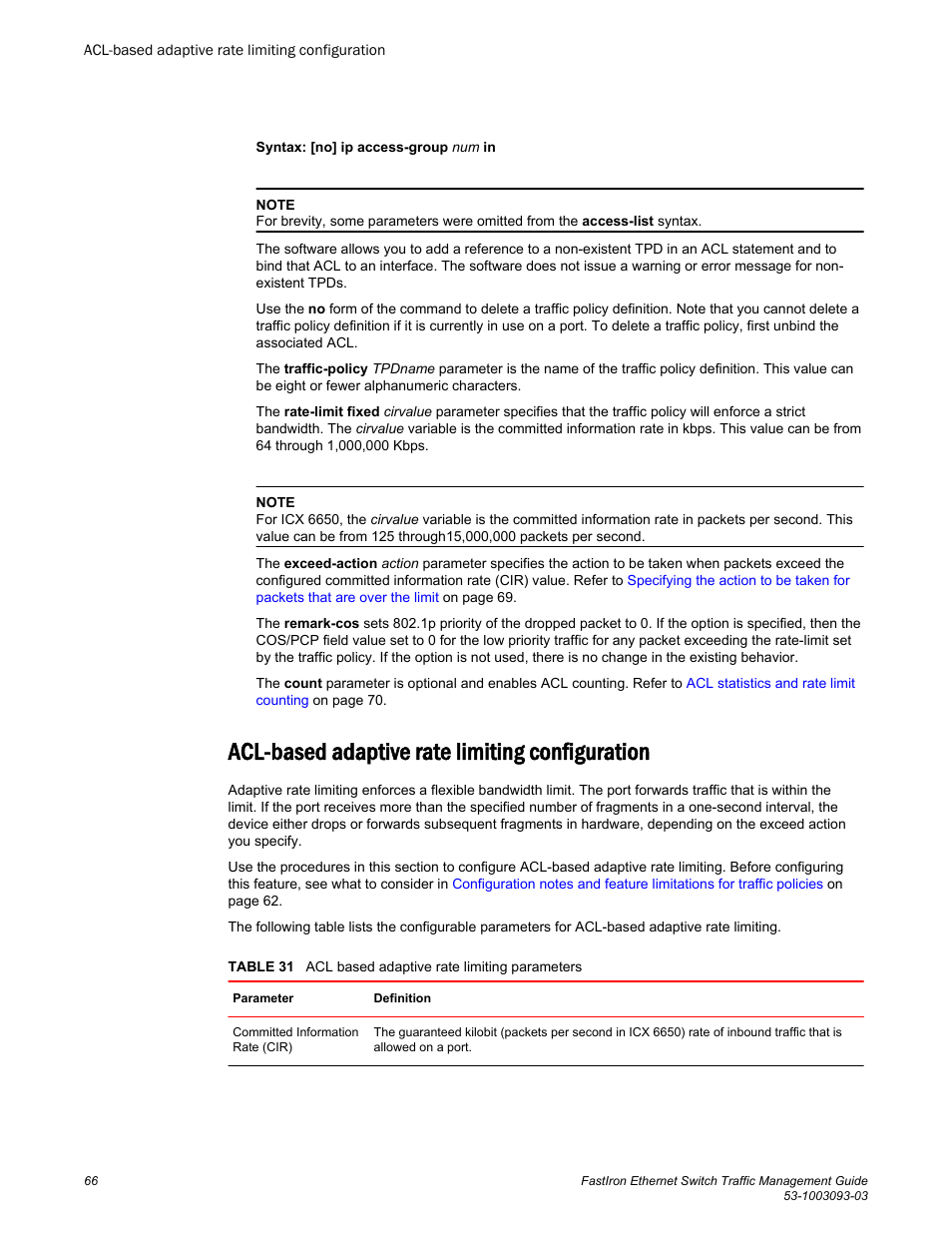 Acl-based adaptive rate limiting configuration | Brocade FastIron Ethernet Switch Traffic Management Guide User Manual | Page 68 / 100