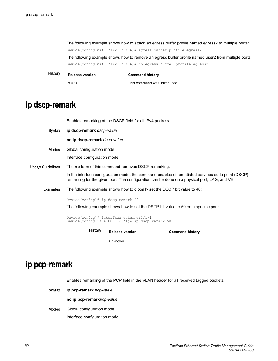 Ip dscp-remark, Ip pcp-remark, Ip dscp-remark ip pcp-remark | Brocade FastIron Ethernet Switch Traffic Management Guide User Manual | Page 84 / 100