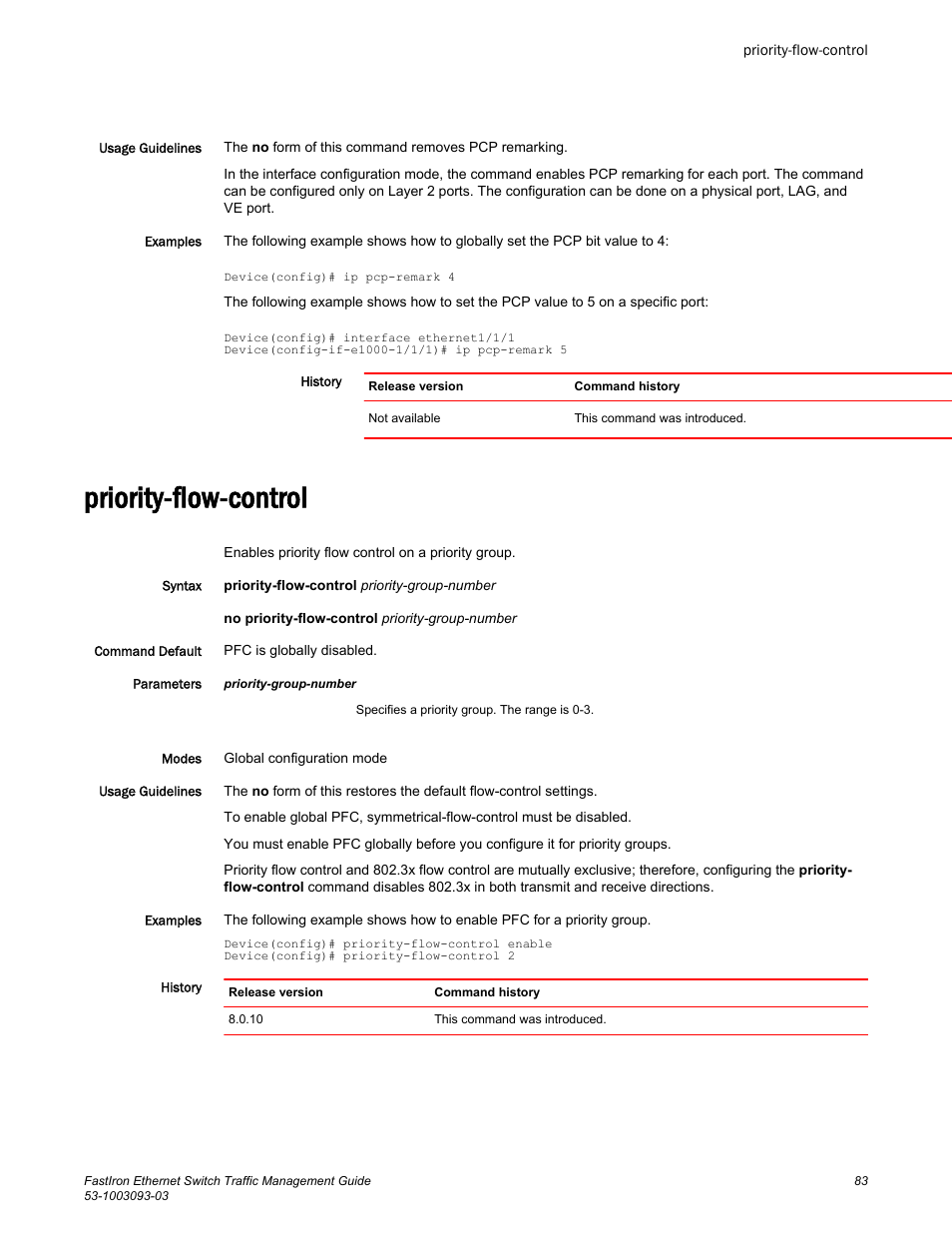 Priority-flow-control | Brocade FastIron Ethernet Switch Traffic Management Guide User Manual | Page 85 / 100