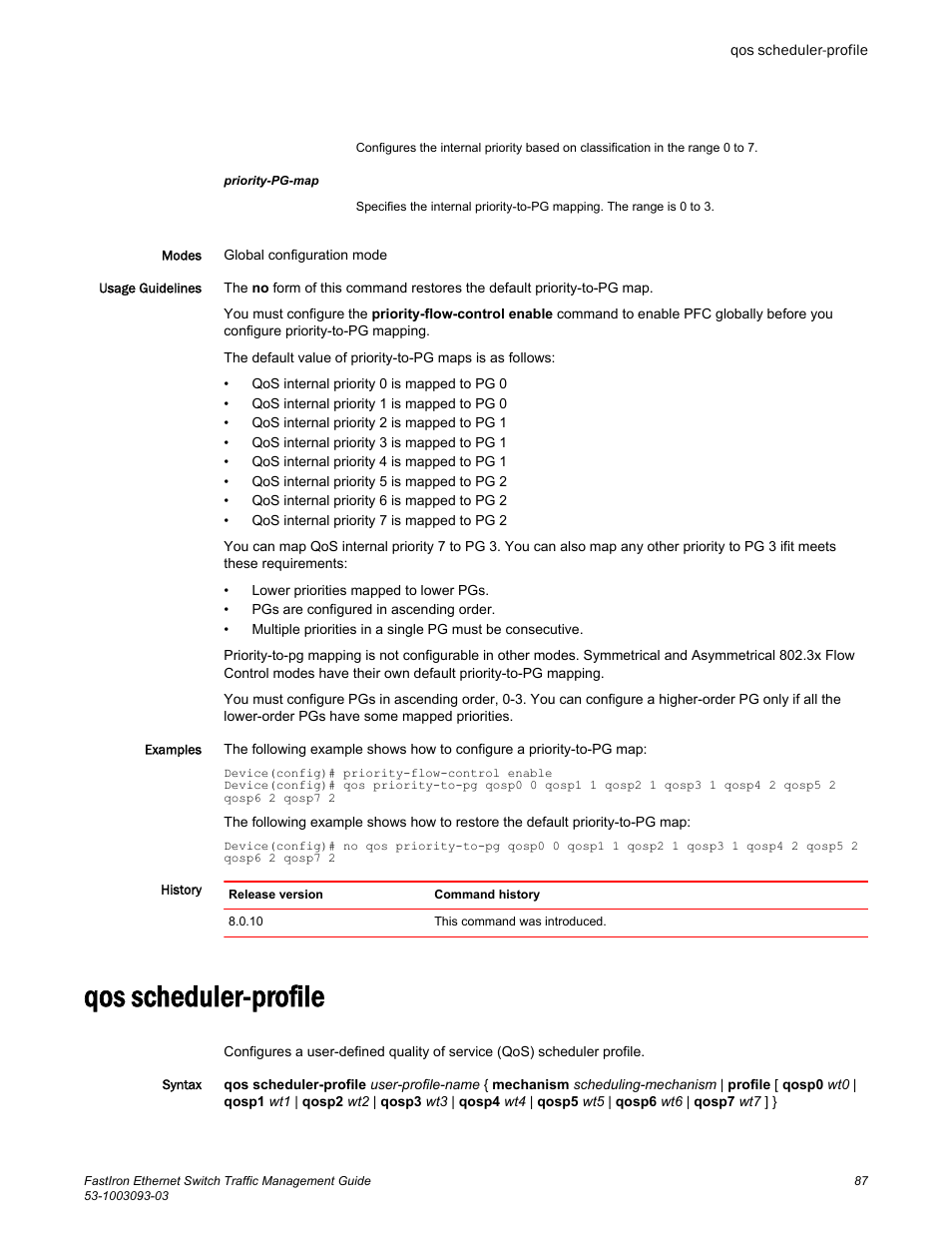 Qos scheduler-profile | Brocade FastIron Ethernet Switch Traffic Management Guide User Manual | Page 89 / 100