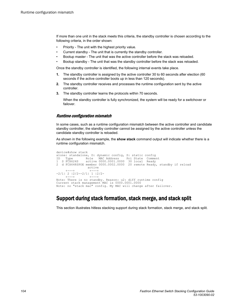 Runtime configuration mismatch | Brocade FastIron Ethernet Switch Stacking Configuration Guide User Manual | Page 106 / 160
