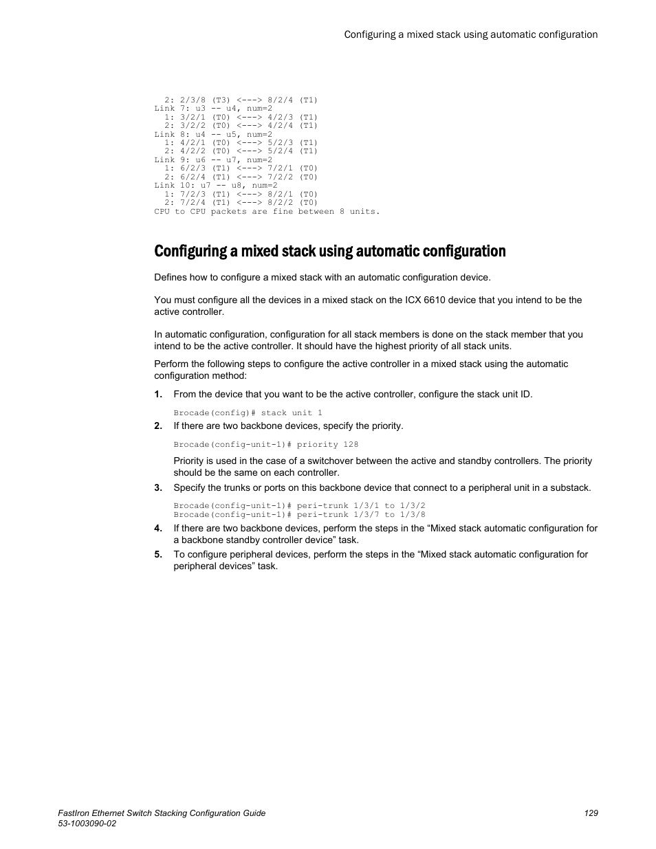 Brocade FastIron Ethernet Switch Stacking Configuration Guide User Manual | Page 131 / 160