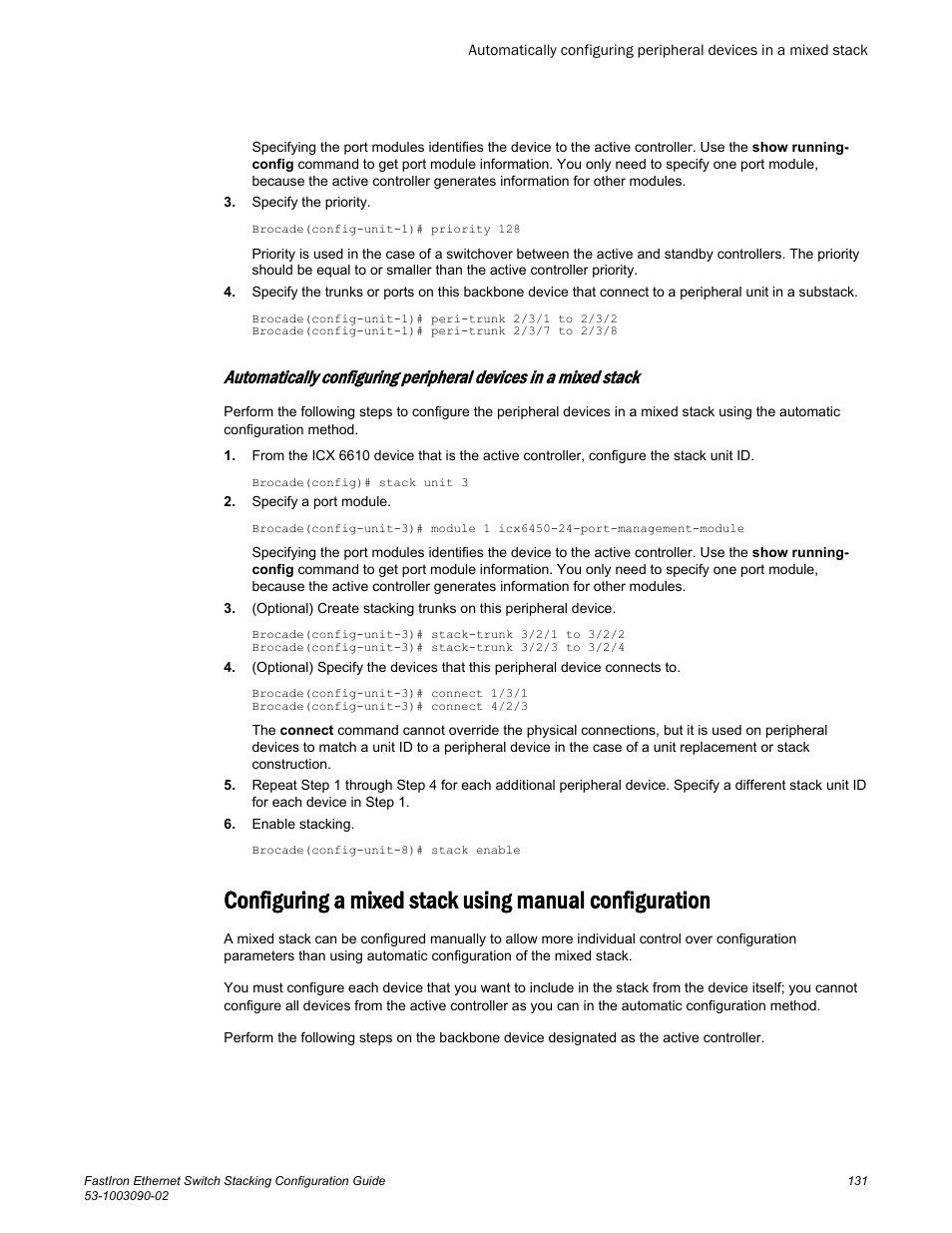 Brocade FastIron Ethernet Switch Stacking Configuration Guide User Manual | Page 133 / 160