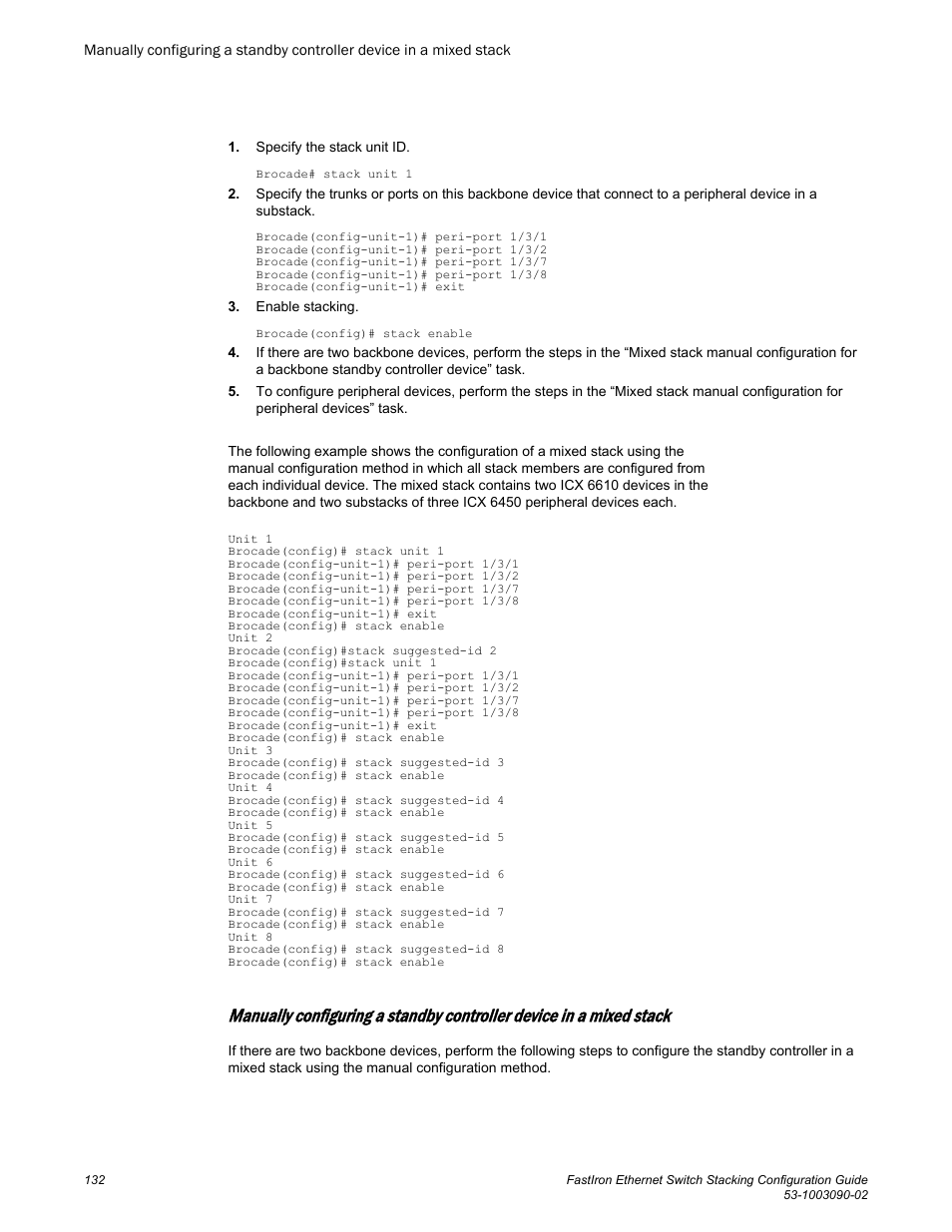 Brocade FastIron Ethernet Switch Stacking Configuration Guide User Manual | Page 134 / 160