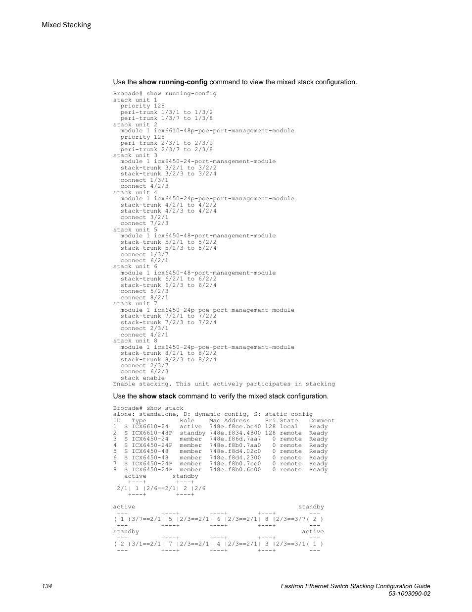 Brocade FastIron Ethernet Switch Stacking Configuration Guide User Manual | Page 136 / 160