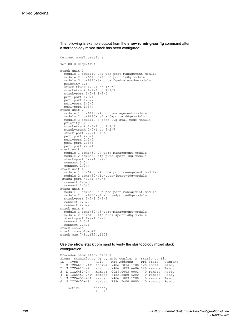 Brocade FastIron Ethernet Switch Stacking Configuration Guide User Manual | Page 140 / 160