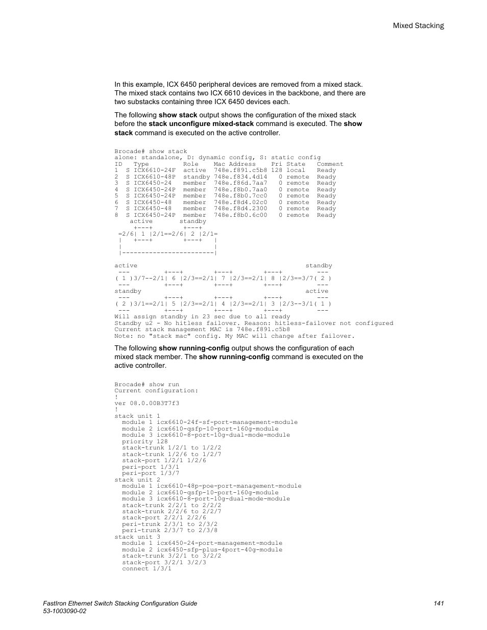 Brocade FastIron Ethernet Switch Stacking Configuration Guide User Manual | Page 143 / 160