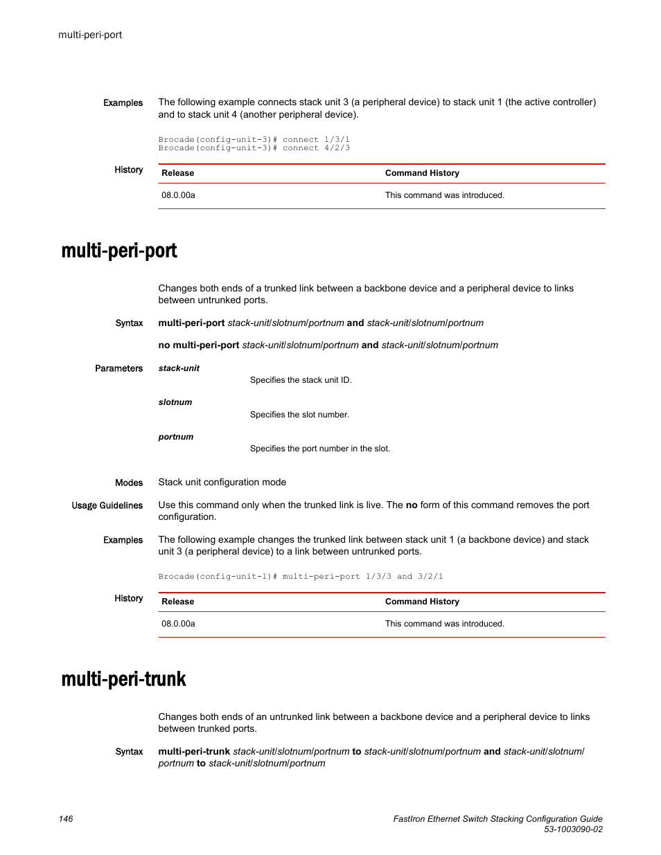 Multi-peri-port, Multi-peri-trunk, Multi-peri-port multi-peri-trunk | Brocade FastIron Ethernet Switch Stacking Configuration Guide User Manual | Page 148 / 160