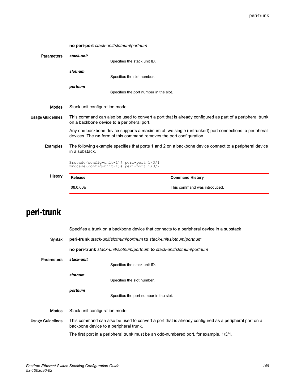 Peri-trunk | Brocade FastIron Ethernet Switch Stacking Configuration Guide User Manual | Page 151 / 160