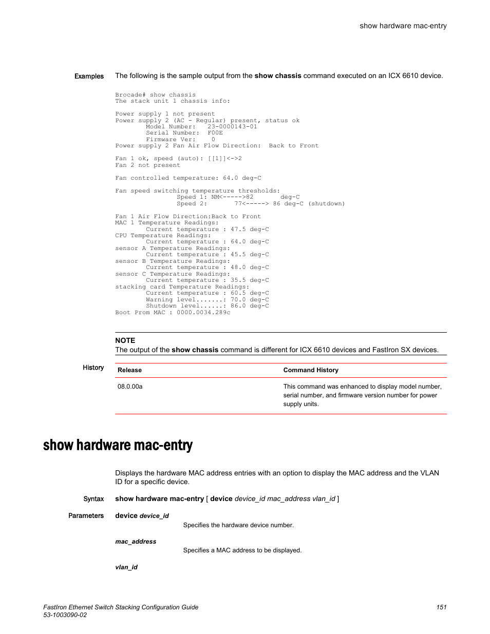 Show hardware mac-entry | Brocade FastIron Ethernet Switch Stacking Configuration Guide User Manual | Page 153 / 160