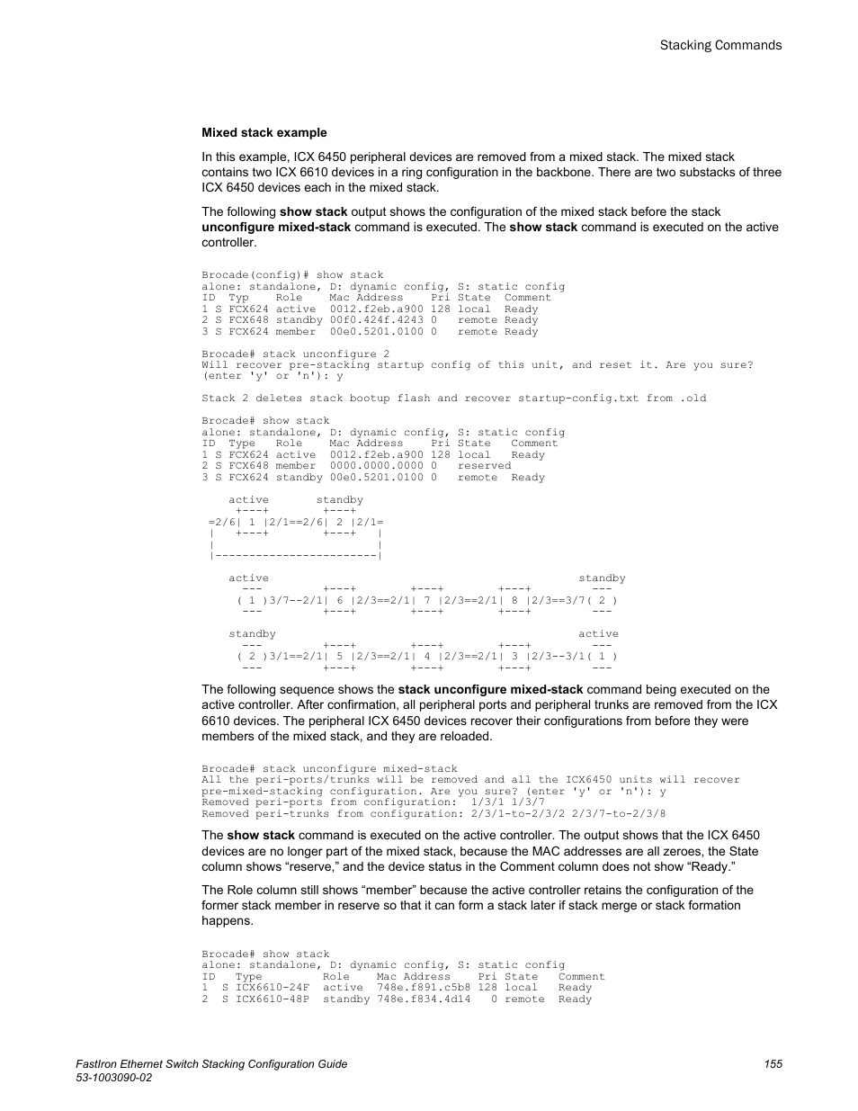 Brocade FastIron Ethernet Switch Stacking Configuration Guide User Manual | Page 157 / 160