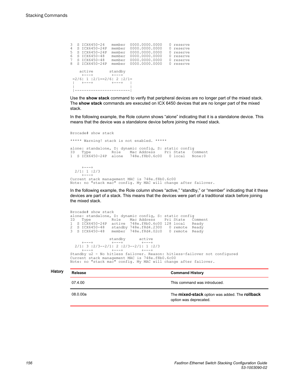 Brocade FastIron Ethernet Switch Stacking Configuration Guide User Manual | Page 158 / 160
