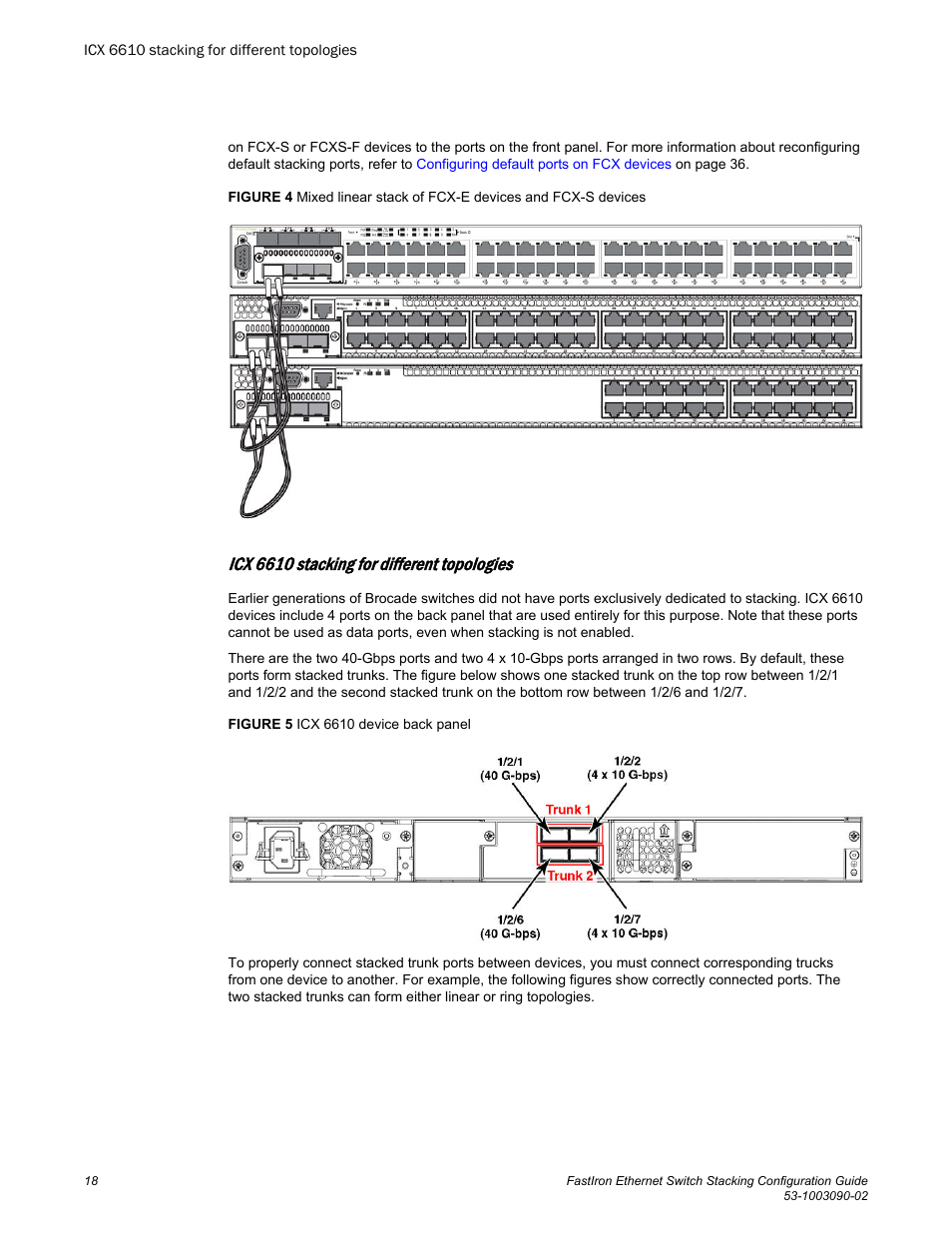 Icx 6610 stacking for different topologies, Icx 6610 stacking for, Different topologies | Brocade FastIron Ethernet Switch Stacking Configuration Guide User Manual | Page 20 / 160