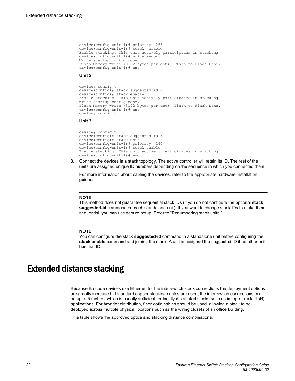 Extended distance stacking | Brocade FastIron Ethernet Switch Stacking Configuration Guide User Manual | Page 34 / 160