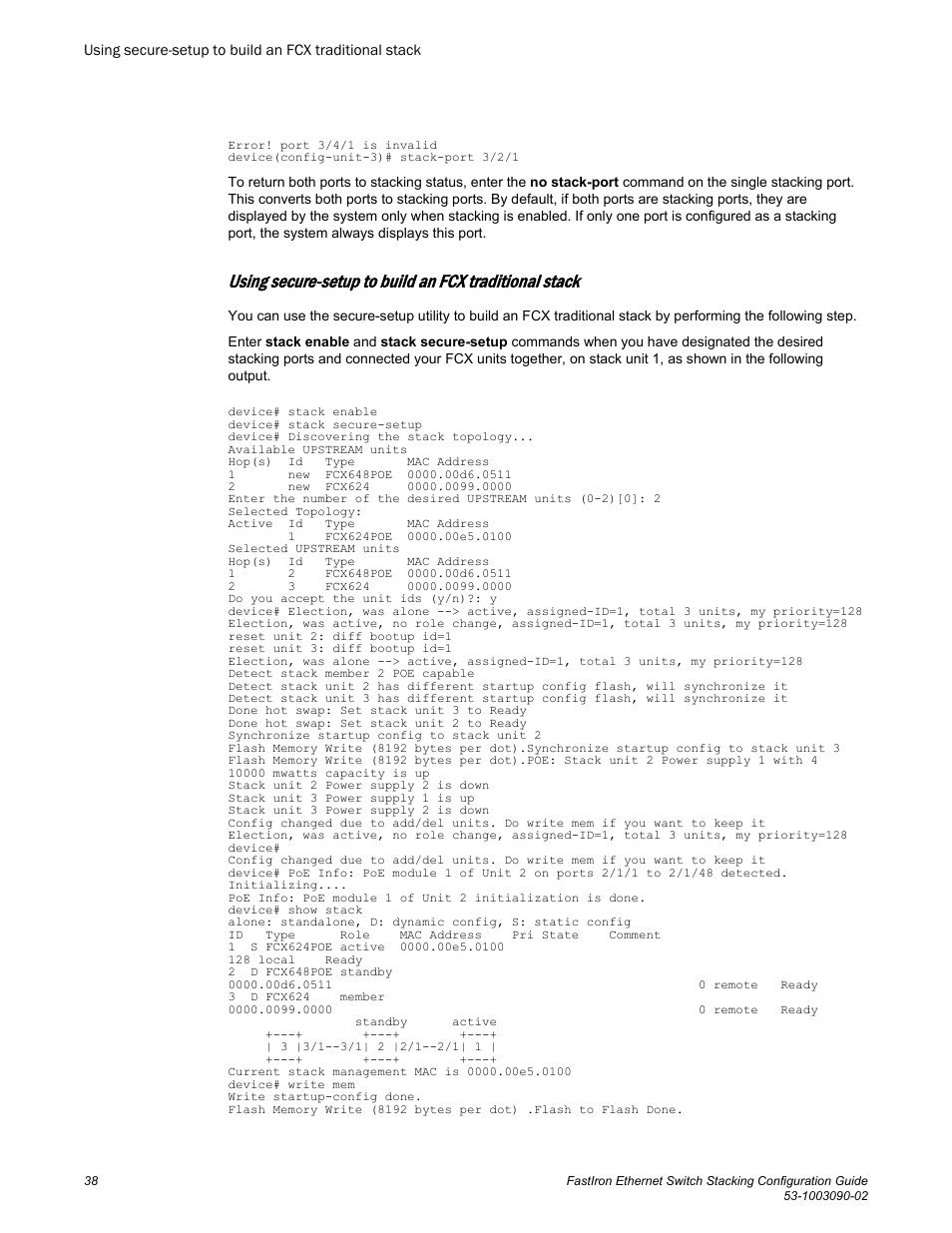 Brocade FastIron Ethernet Switch Stacking Configuration Guide User Manual | Page 40 / 160