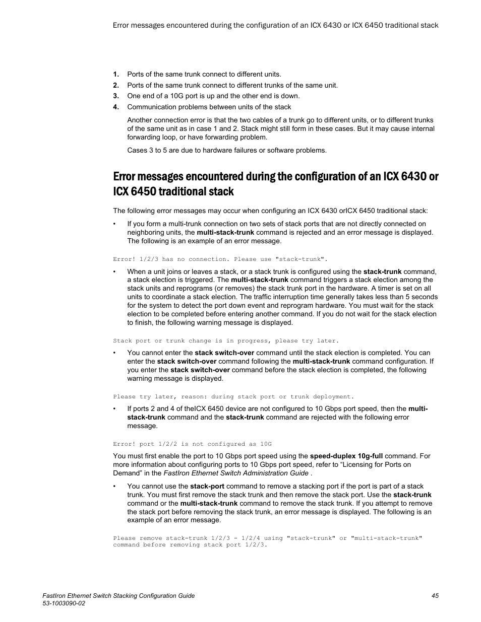 6430 or icx 6450 traditional stack, Devices, refer to, Error | Brocade FastIron Ethernet Switch Stacking Configuration Guide User Manual | Page 47 / 160