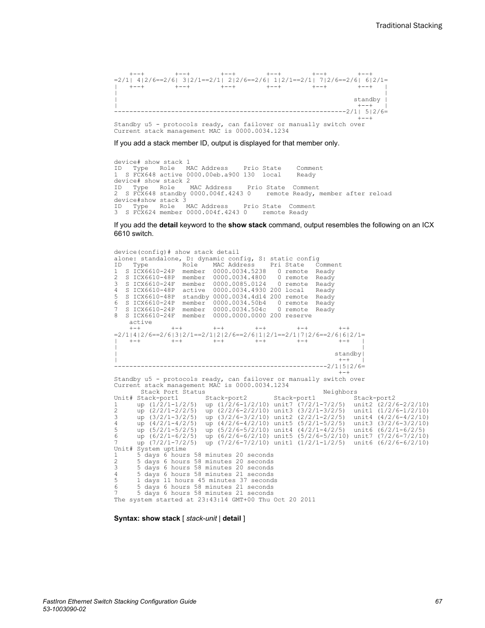 Brocade FastIron Ethernet Switch Stacking Configuration Guide User Manual | Page 69 / 160